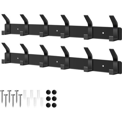 Lot de 2 patères murales avec 6 crochets, porte-manteaux pour chambre, salle de bain, cuisine, porte-manteaux, porte-manteaux mural pour vestes, manteaux, sacs, chapeaux et foulards (noir) (1/4)