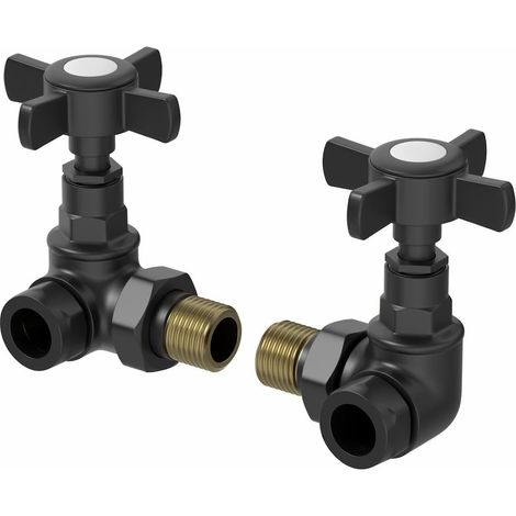 DuraTherm Corner Cross Head Black Radiator Valves - 15mm (1/3)