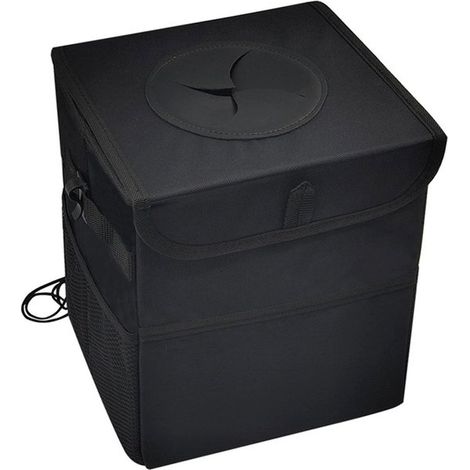 Papelera para coche con tapa，mini papelera para vehículos para asientos delanteros y traseros (Negro) (222026CM) (1/5)