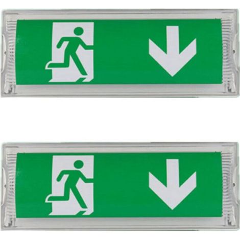 Lot de 2 Lampe d'éclairage de secours à LED, avec batterie de secours jusqu'à 3 heures, Classe de protection : IP 65, Panneau d'indication de sortie/urgence, signe lumineux, Lumineux