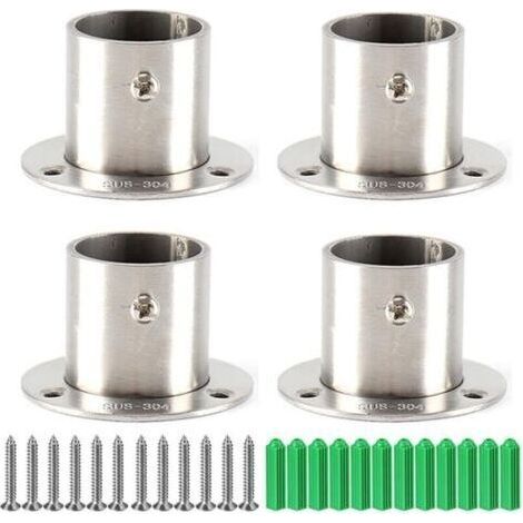 4 x Wardrobe Rod Bracket with Screws, Wardrobe Flange Bracket, 25mm Curtain Rod Bracket, Wardrobe Rod Bracket, Stainless Steel Wardrobe Rod Bracket (1/4)