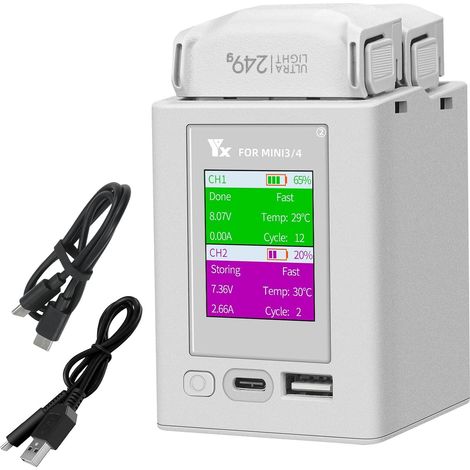 LCD Chargeur de Batterie pour Mini 4/3 Pro,Mini 3 Drone, Charge 2 Batteries Simultanément, Station de Recharge bidirectionnelle,Charging Hub Accessoires (1/5)