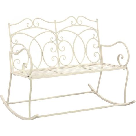 Banc de jardin en fer forgé style rétro, 104 cm, blanc antique (1/5)