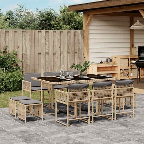 11-tlg. Garten-Essgruppe mit Kissen Beigemischung Poly Rattan (1/5)