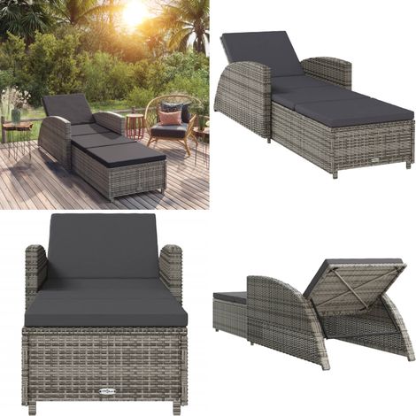 Sonnenliege mit Dunkelgrauer Auflage Poly Rattan Grau - Sonnenliege -  Sonnenliegen - Home & Living (1/5)