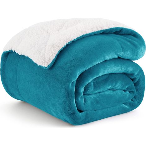 Plaid Polaire Sherpa Couverture - Turquoise, 150x200 cm Plaid Canape Grande Taille, Douce et Chaude Double Face avec Fourrure d'agneau et Tissu Polaire pour Canapé et Lit, Épais (1/5)