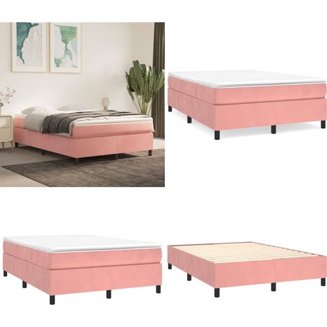 Sommier à lattes de lit avec matelas Rose 140x190 cm Velours - Lit Double - Lit Tapissier - Lit Velours - Literie - Chambre À Coucher - Home & Living