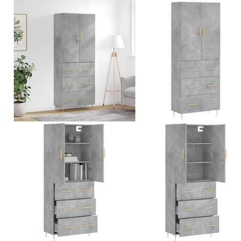 Buffet haut Gris béton 69,5x34x180 cm Bois d'ingénierie - Buffet Design Moderne - Meuble Rangement Gris - Armoire Cuisine - Buffet Haute Capacité - Buffet Salon - Home & Living (1/5)