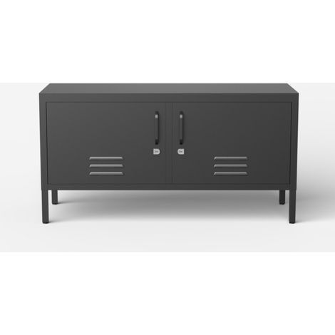 Mobile TV stile industriale metallo nero 2 ante 115x40x60cm Tronador