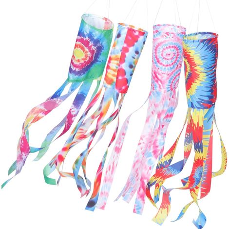 4 Stück Bunte Windsack Flaggen en Polyester mit Batik Design (1/5)