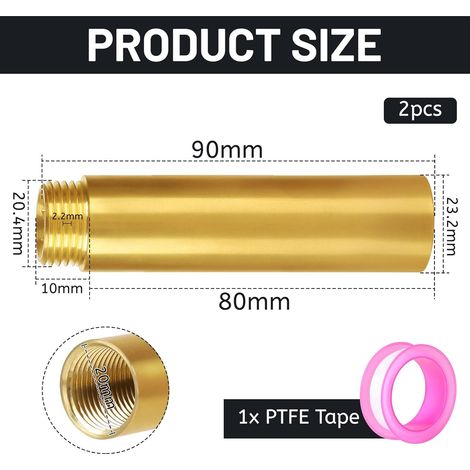 LALAGO 2 Pièces 1/2'' x 80 mm Rallonges de Robinet Fitting en Laiton, Raccord d'Extension DN15, Laiton Rallonge Filetée IG x AG pour Installation de Chauffage et d'Eau Potable