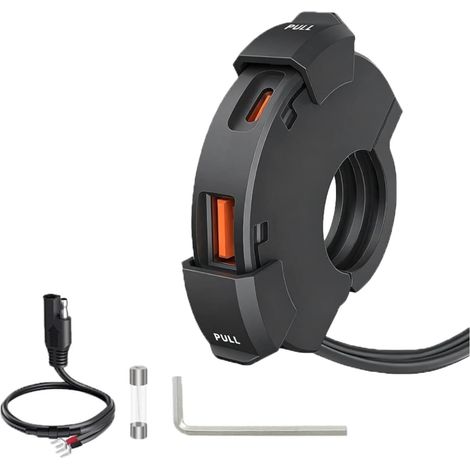 Caricabatterie USB per moto da 48 W, 2 porte (QC3.0 18 W + PD3.0 30 W), IP65, presa USB-C 12-24 V – Ricarica rapida per viaggi e avventure/tutti i giorni/all'aperto – Compatibile con telefono/GPS/foto (1/5)