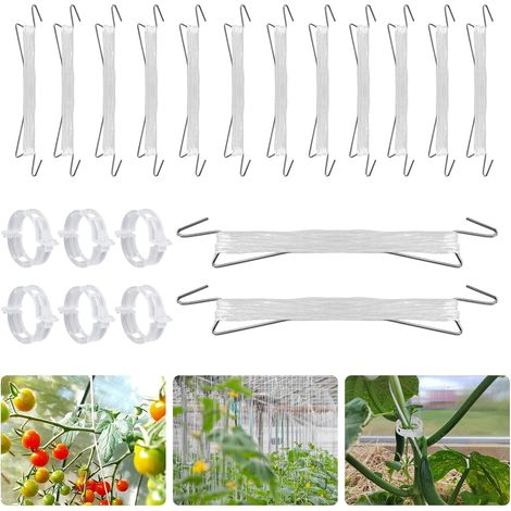 Lot de 20 crochets à tomates avec cordon - En métal - Avec 20 clips à tomate et corde de 10 m - Support pour tomates - Pour plantes grimpantes et légumes (1/4)
