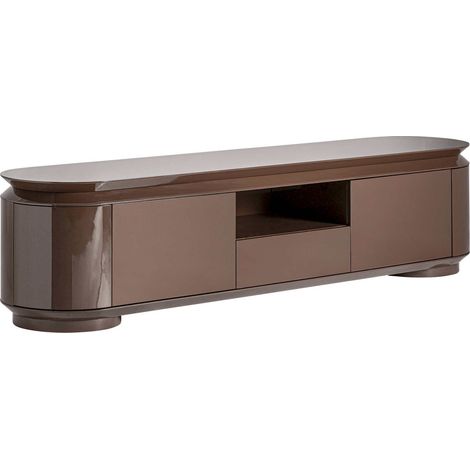 Meuble TV contemporain en bois MDF finition brillante marron - Marron brillant effet bois (1/5)