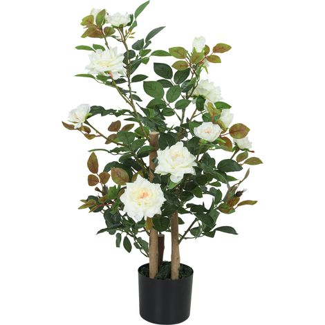 HOMCOM 90cm Artificial Rose Tree with 344 Silk Leaves and 17 Flowers, White (1/5)