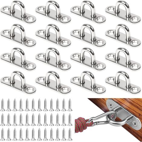 16 Pièces Plaque à œil en Acier Inoxydable, Pontet INOX en Forme de U Contient 32 Vis, M5 Plaques à œillets pour Camping, Installation de Crochets, Auvents, Terrasses (1/5)