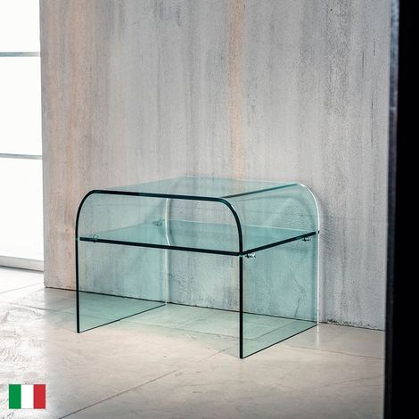Comodino in Vetro Curvato Trasparente c/ripiano L 53 Made in Italy - Notte (1/3)