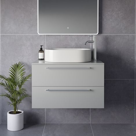 Napoli 460 Gloss Grey Pearl 800mm Wall Mounted 2 Drawer Vanity Unit for Countertop Basins - 800mm - Chrome 480mm Handle