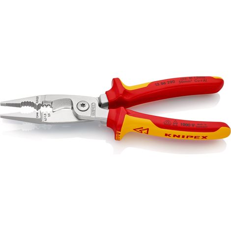 KNIPEX 13 86 200 SB Pinza per elettroinstallazioni isolati con manici rivestiti in materiale bicomponente, collaudati VDE cromata 200 mm