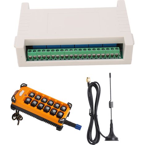 Kit relais contrôleur sans fil 12 voies + émetteur 12 touches 433MHz avec antenne, codeur télécommande, 24V DC (1/5)