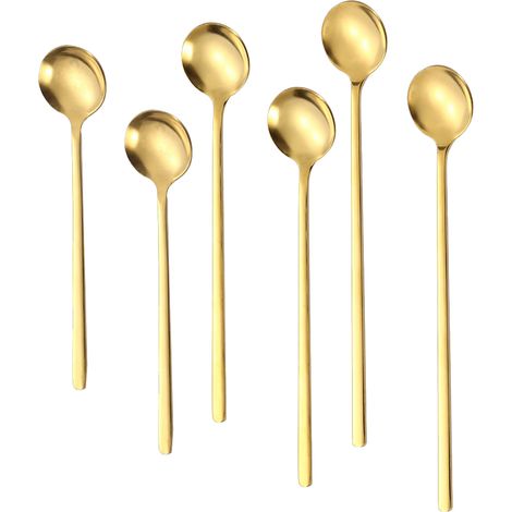 Lot de 6 Cuillère, long manche, acier inoxydable, pour café cocktail, maison bureau restaurant (1/5)