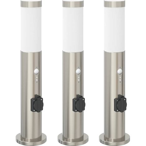 Bornes lumineuses avec détecteur et prise lot de 3 50 cm acier inoxydable IP44 vidaXL
