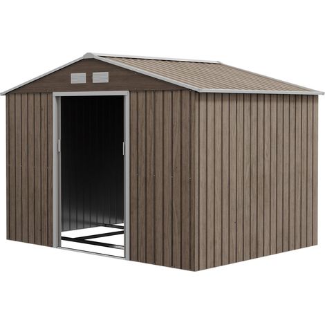 Geratehaus 49 m gartenhaus mit pultdach schiebetur fundament 277 x 195 x 192 cm gerateschuppen aus verzinkter stahl wetterfest fur garten hellbraun 211500144 (1/5)