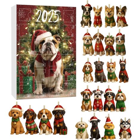 Calendrier De L'Avent Compte À Rebours Décoration Chien Compte À Rebours  Ornements de Sapin de Noël Chien Décoration de Fête pour Maison Cheminée Portes et (1/5)