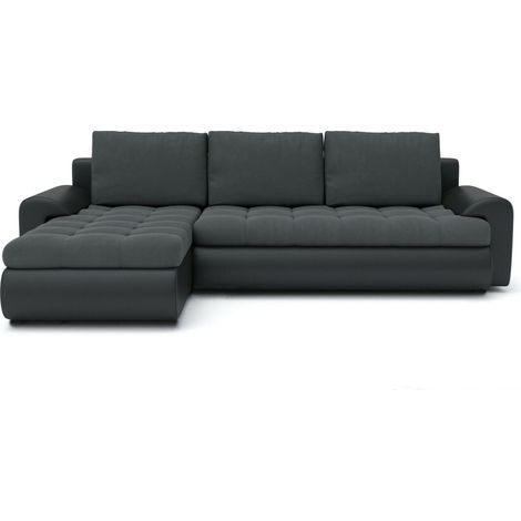 Tokyo Left Hand Facing Velvet Fabric Corner Sofa Bed - Dark Grey & Black (1/3)