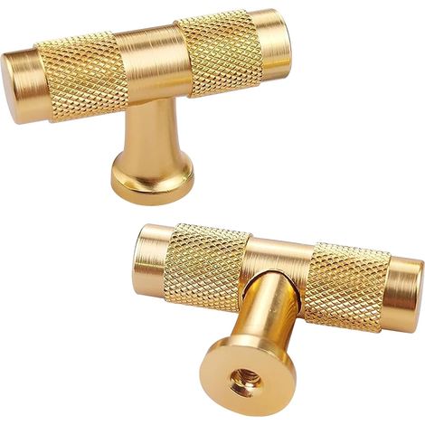Boutons de tiroir en T, poignées d'armoire pour armoires, placards, chambres, 2 pièces (doré) (1/5)