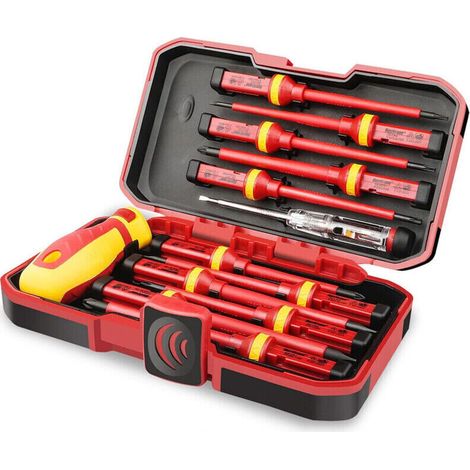 Coffret de tournevis Lot de 13 Tournevis Isolés CR V Haute Tension 1000V Magnétique Phillips Fente Torx Tournevis Durable Outil manuel, Kit D'outils de Réparation D'électricien