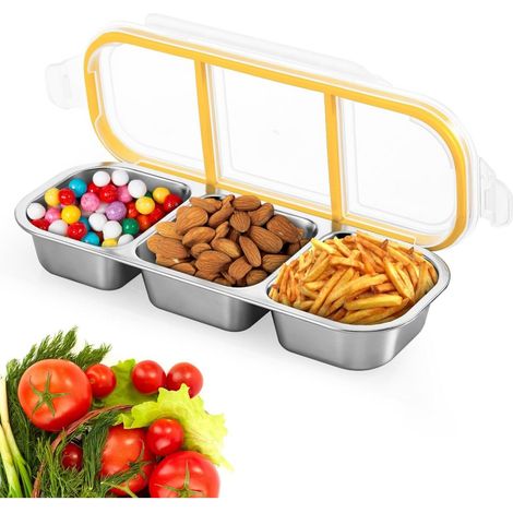 Snackbox - Acier Inoxydable 304 - 3 Compartiments 200 Ml Chacun - Couvercle Étanche avec Joint en Silicone - Pour École Bureau Pique-Nique - 1 Pièce (1/5)
