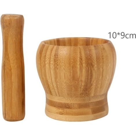 Mortier et Pilon en Bois 10x9cm - Ensemble de Cuisine Ergonomique pour Broyer Épices, Herbes et Ail, Lot de 2 Pièces Durable (1/5)