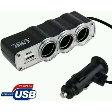 YMYNY Multiprise 3 prises allume-cigare 12/24 volts USB pour voiture -