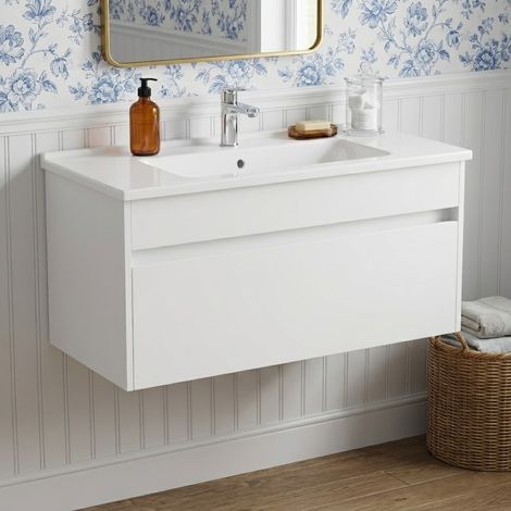 Vitra S50+ Wall Hung 1-Drawer Vanity Unit with Basin 1000mm Wide - White High Gloss