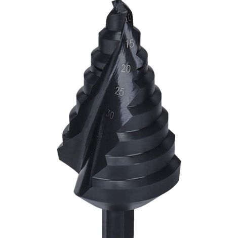 Broca cónica escalonada con ranuras en espiral de acero HSS recubierta de titanio de 10 mm a 45 mm para aluminio, cobre y acero inoxidable. DEBUNS (1/5)