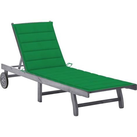 Tumbona tumbona cama de jardín mobiliario de exterior para terraza con cojín gris madera maciza de acacia 020012486