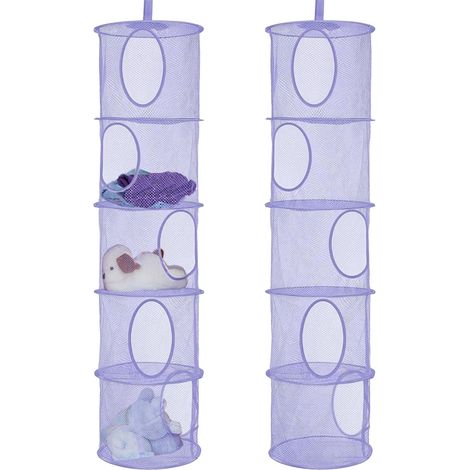 Lot de 2 organiseurs suspendus, 5 compartiments, maille filet, pliable, polyester, pour chambre enfant, salle de bain (1/5)
