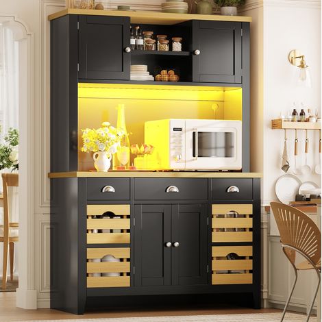 Armario de cocina 120x40x188 cm en MDF negro con LED RGB y almacenaje modulable - MEUBLIV (1/5)