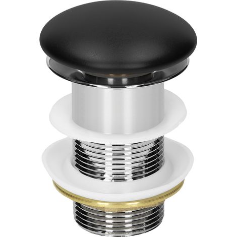 ML-Design Universal Ablaufgarnitur für Waschbecken & Waschtisch ohne Überlauf, Keramikdeckel Schwarz-Edelstahl, 1 1/4 Zoll Pop Up Ventil, Ablaufventil Abflussgarnitur Waschbeckenstöpsel mit Dichtungen (1/5)