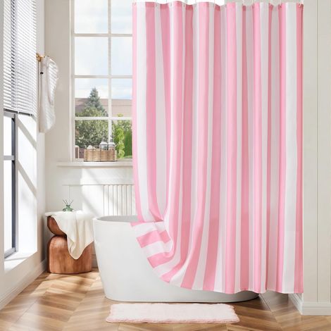 Rideau de douche - 1 unité - Polyester - Imperméable - Motif rayures verticales - Salle de bain - 183 x 183 cm (1/5)