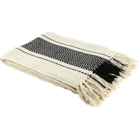 The Home Deco Factory – Plaid berbère à rayures 120x150cm – 42% coton, 31.7% polyester, 9.6% acrylique – Lavable à 30° – Touche ethnique pour intérieur (1/4)