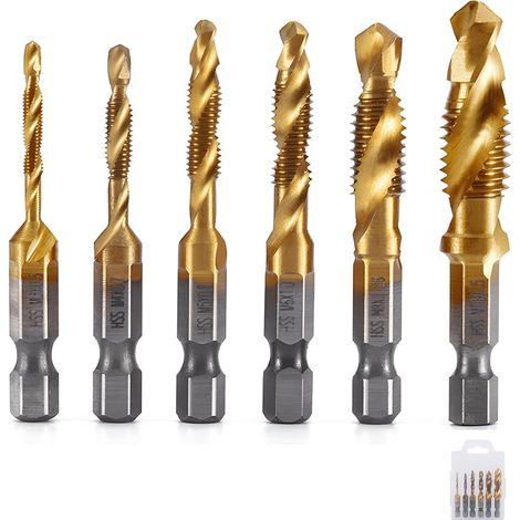Jeu de tarauds pour métaux, 6 pièces, forets à queue hexagonale, tarauds hélicoïdaux HSS, tarauds pour vis hélicoïdales, jeu de tarauds pour machines à percer les rainures hélicoïdales M3-M10, Court