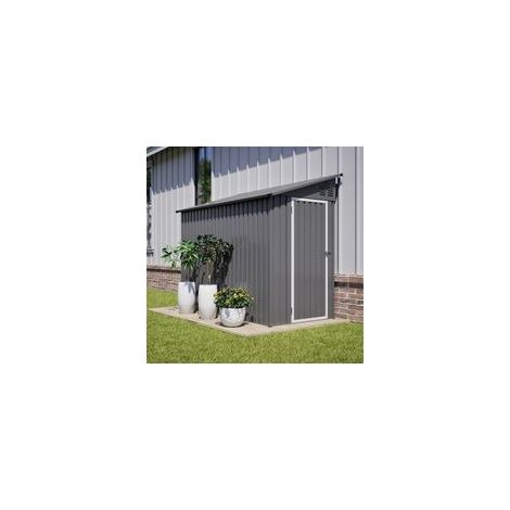 Abri de jardin métallique 122 x 244 cm, adossé à une structure, avec porte verrouillable et 2 ouvertures de ventilation, idéal pour ranger vos outils dans le jardin et sur la terrasse, gris.