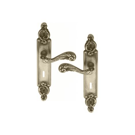 Ouvre&Déco – Poignées de porte SULLY entrée de clé – Laiton nickel mat – Entraxe 195 mm – Garniture complète pour serrure de confidentialité (1/2)