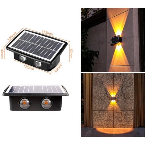 Lampada da parete impermeabile ad energia solare per esterni, luce a specchio convesso a 4 LED ad alta luminosità, gialla, doppia velocità, adatta per la porta d'ingresso (1/4)