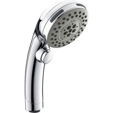Soffione doccia in acciaio zincato cromato con pulsante di arresto, doccetta a mano, soffione singolo, 1 pezzo (1/5)