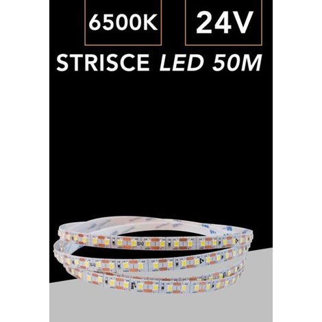 TRADE SHOP - Striscia Led Flessibile Dc 24v 500w 2835 Monocolore 120led/mt Bobina Da 50mt 2835-50m-24v - -Bianco Freddo - (1/2)