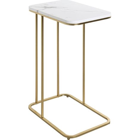 Table d'Appoint Effet Marbre "Alba" 67cm Blanc & Or
