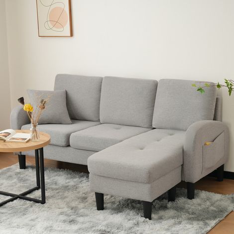 Canapé d'angle en L avec méridienne,166 x 118 x 77 cm,Canapé 3 places,revêtement en coton et lin respirant,pieds en plastique,design modulable,Gris